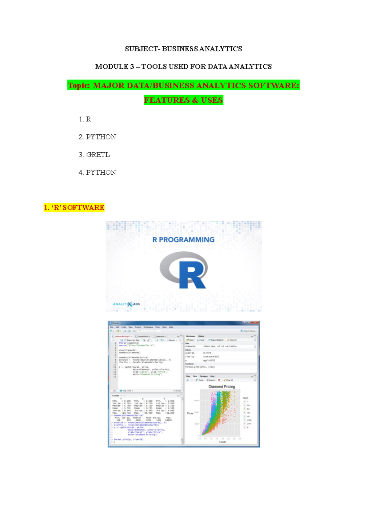 Module 3 Notes on Major Data Analytics Software - BUS 112823 - Studocu