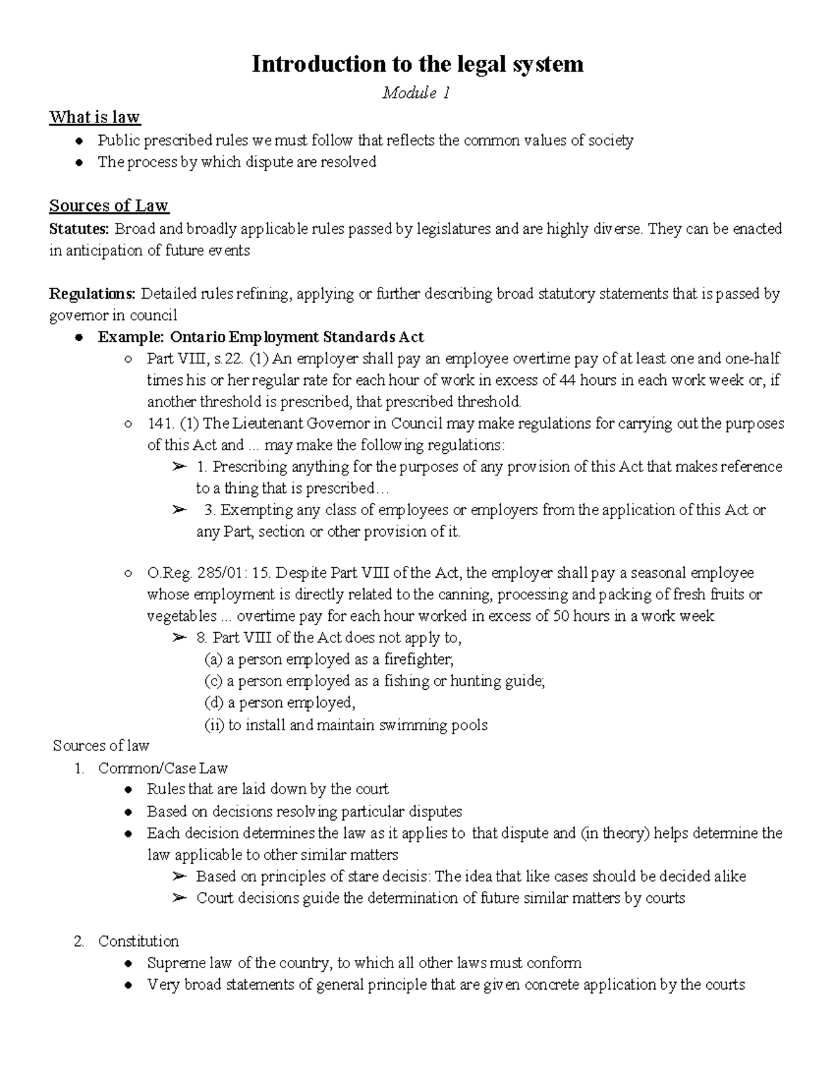 Law 2201: Introduction to the Legal System - Module 1 & 2 Notes - Studocu