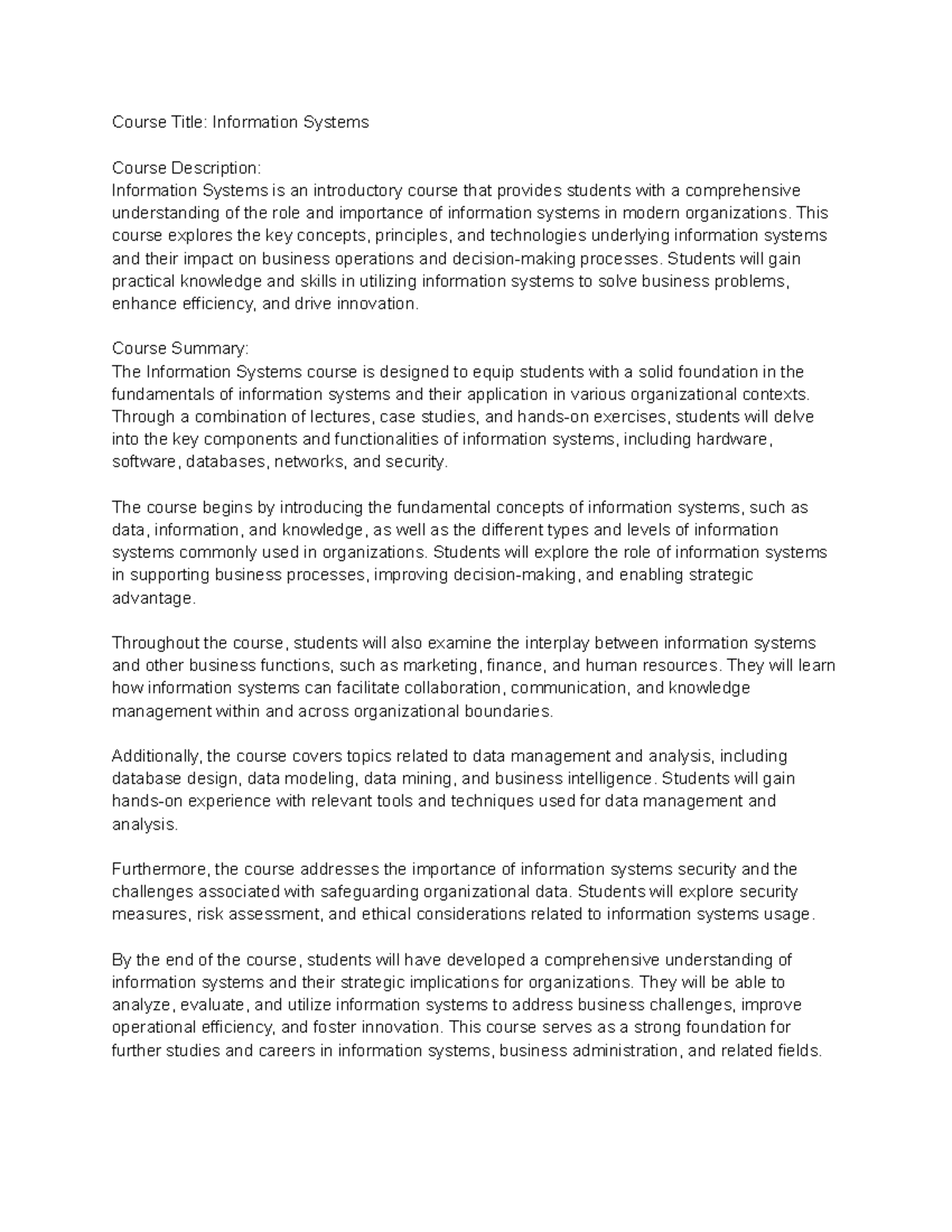 IS 101: Fundamentals of Information Systems and Their Impact - Studocu