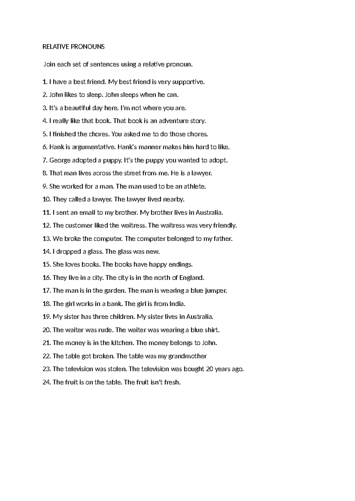 Relative Pronouns Exercises - wdefrgt - Studocu