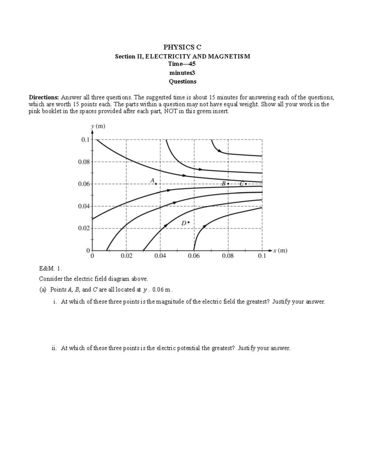 PHYSICS C AP05 FRQ: Electricity & Magnetism Exam Practice - Studocu