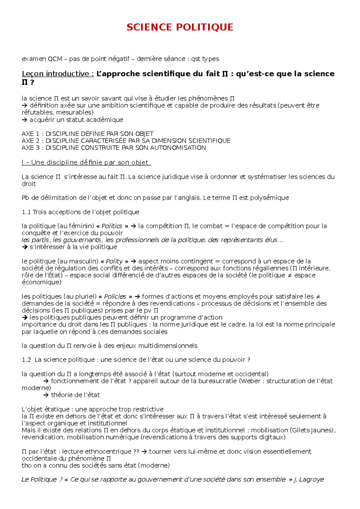 SCIENCE POLITIQUE - CM : Examen QCM et Concepts Clés de la Discipline ...