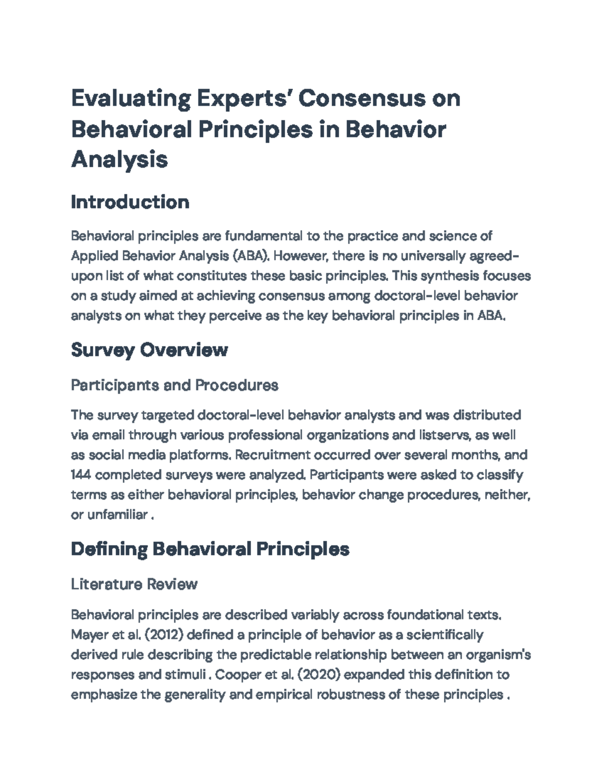 Evaluating Experts’ Consensus on Key Behavioral Principles in ABA ...