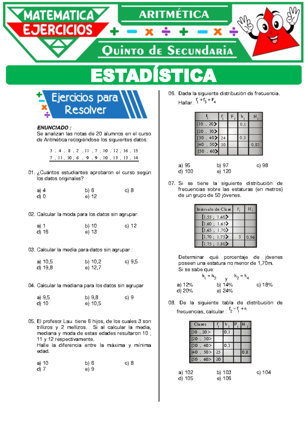 Estadistica para Quinto Grado de Secundaria 1 - Matematica Ejercicios ...