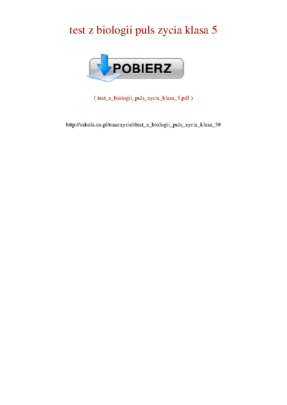 Test z biologii: Puls życia - Klasa 5 - Studocu