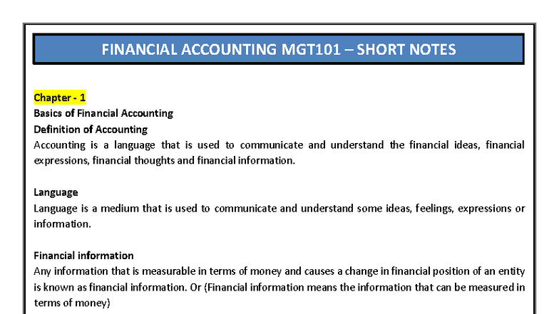 MGT101 - Short Notes - Ali (22-02-2021) - Chapter - 1 Basics of ...
