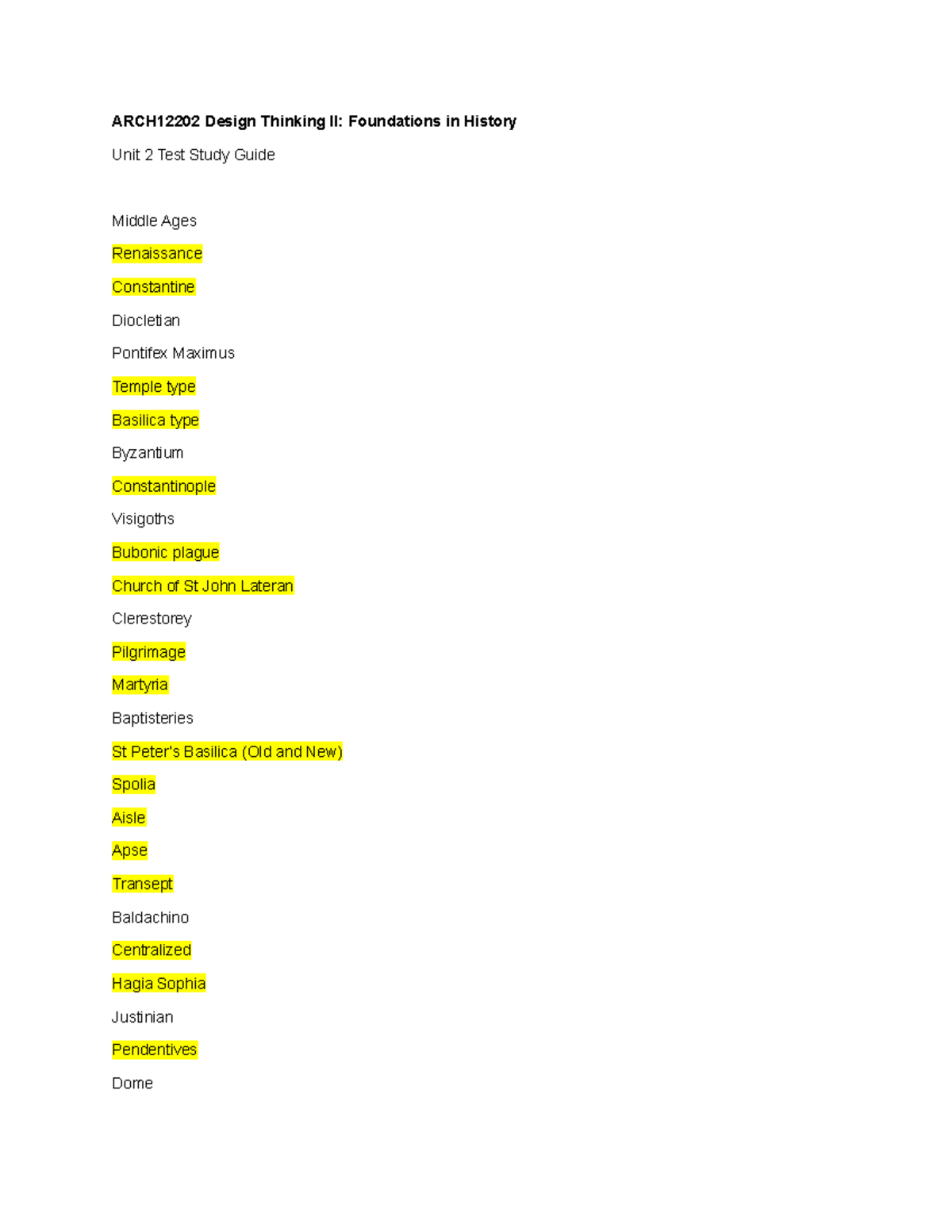 Unit 2 Test Study Guide for ARCH12202: Design Thinking II Concepts ...