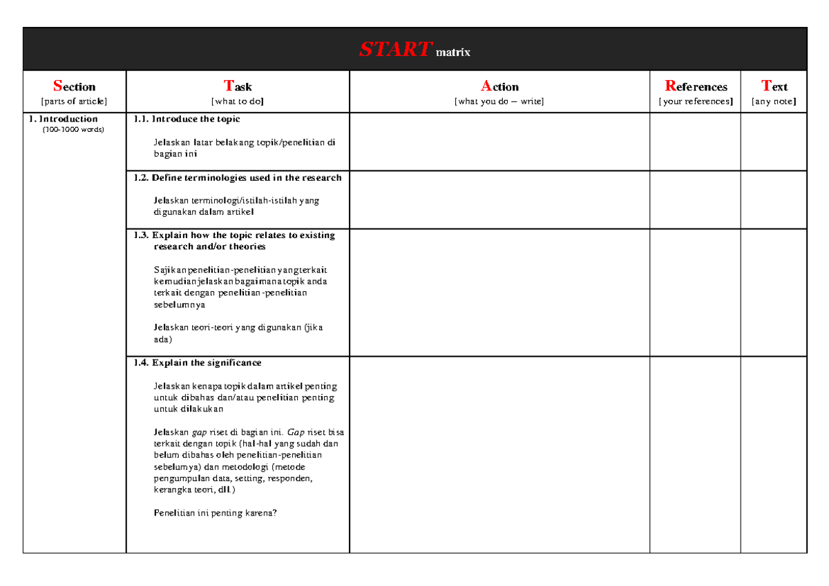 START Matrix: Comprehensive Research Framework and Guidelines - Studocu