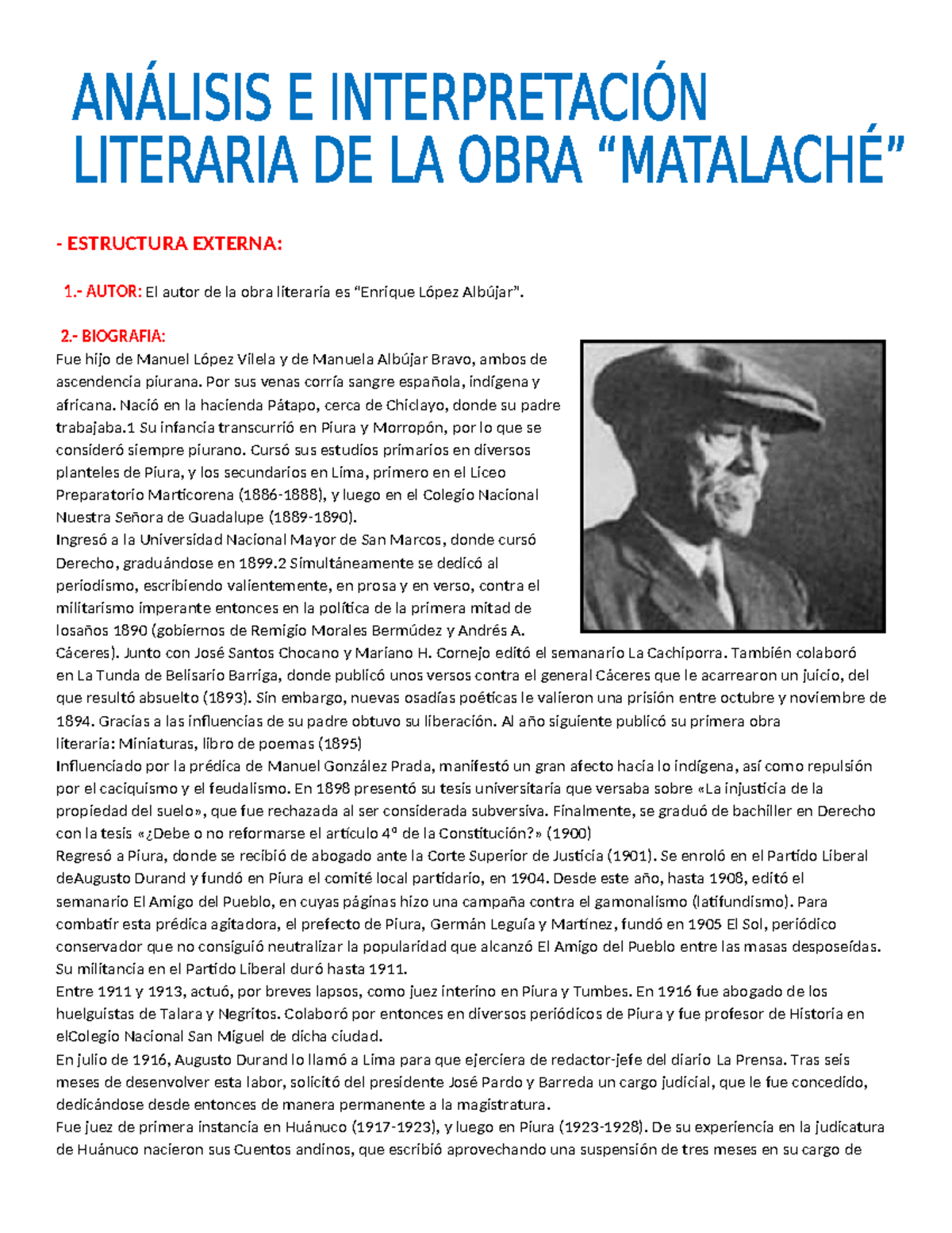 Análisis de Matalaché de Enrique López Albújar: Estructura y Temas ...