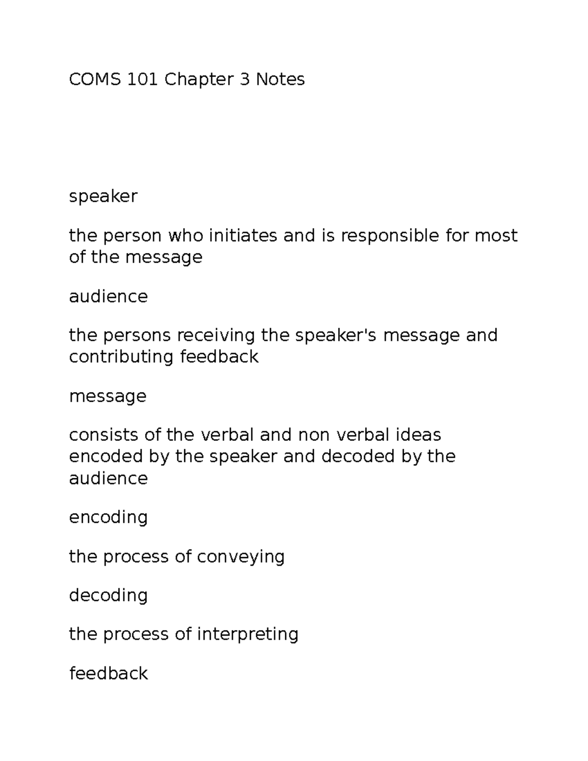 COMS 101 Chapter 3 Communication Theory Notes - Studocu