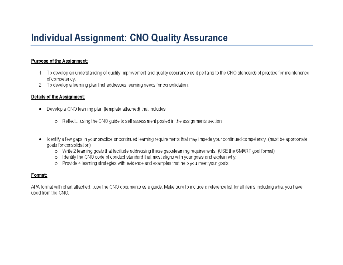24504 CNO Quality Assurance Learning Plan Rubric and Template - Studocu