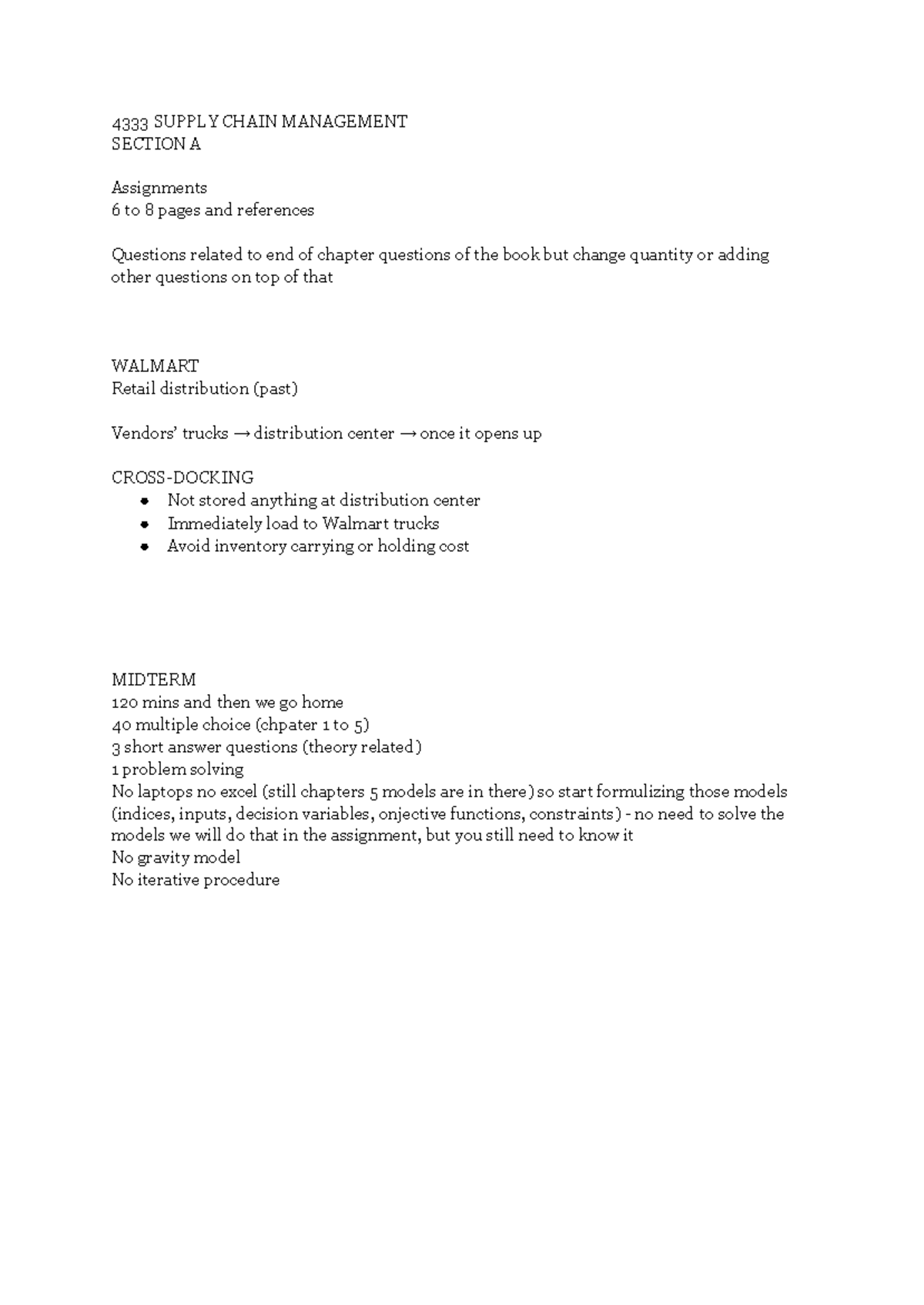4333 Supply Chain Management - 4333 SUPPLY CHAIN MANAGEMENT SECTION A ...