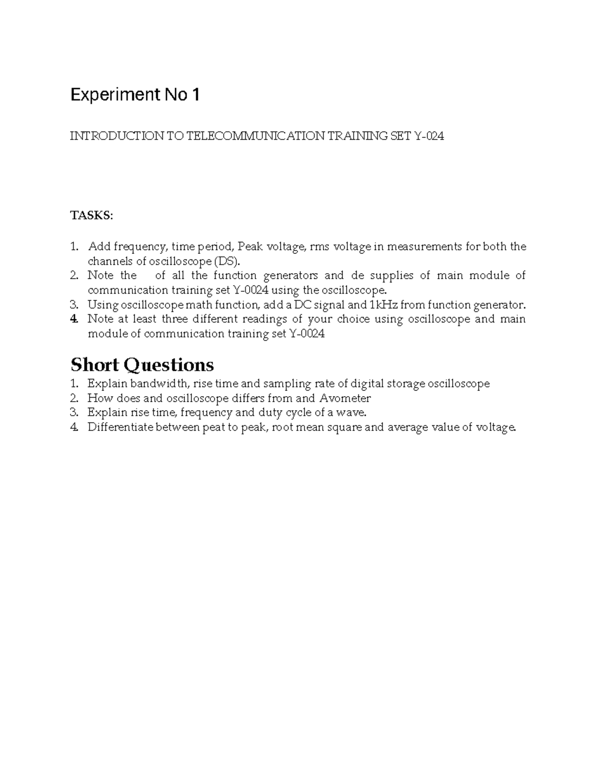 Lab Manual: Exp1 & Exp2 - Introduction to Telecommunication Experiments ...